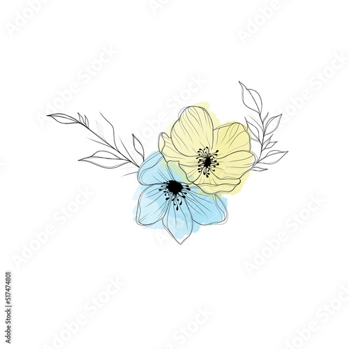 Beautiful sketch of a tattoo a delicate twig with flowers . Flowers Periwinkl...