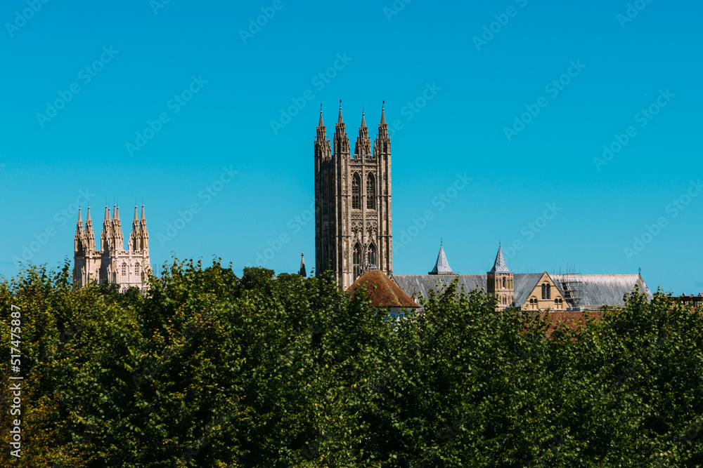 Panoramic view of Gothic Canterbury Cathedral at sunset, one of the oldest and most important Christian sites in England