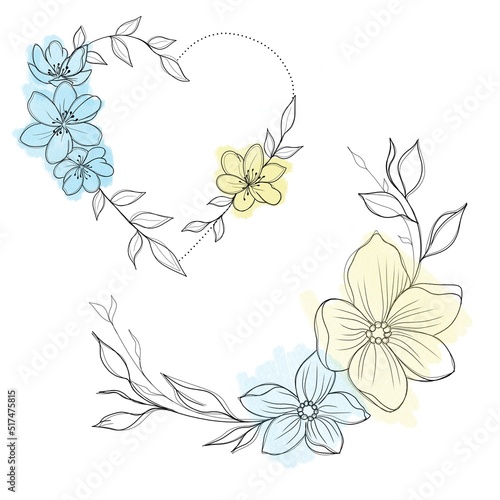 a set of sketches for a patriotic tattoo: flowers and hearts from the colors ...
