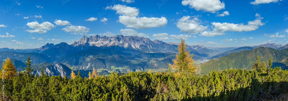 Peaceful autumn Alps mountain view. Reiteralm, Steiermark, Austria.