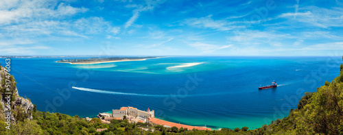 Fototapeta Naklejka Na Ścianę i Meble -  Summer sea coast landscape. Top view from Nature Park Arrabida in Setubal, Portugal.