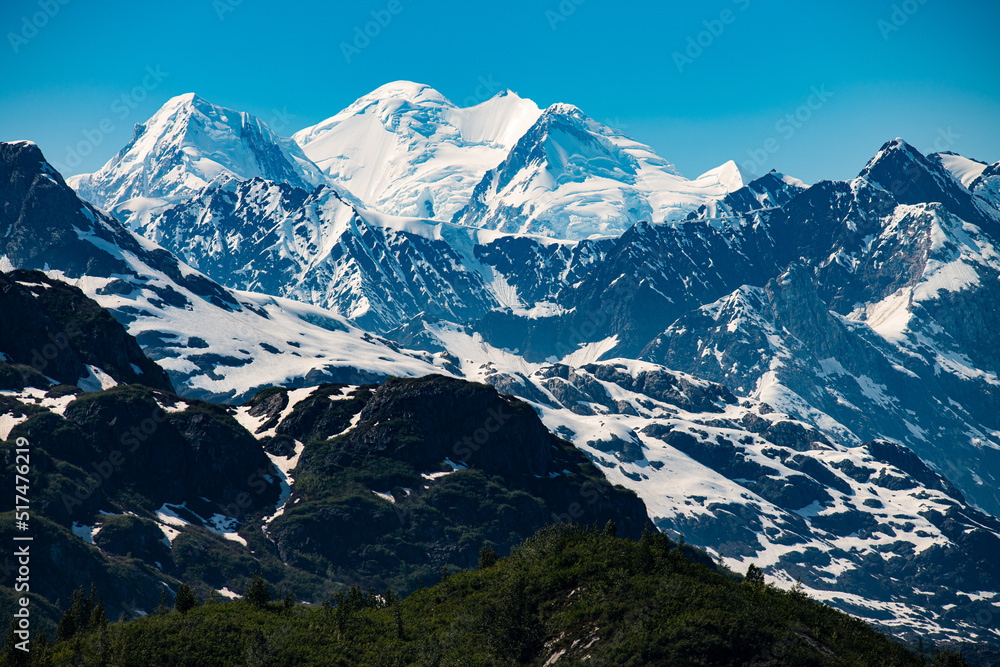 Vergletscherte berge an der Glacier Bay, Alaska - Die Glacier Bay ist von hohen schneebedeckten Bergen und Gletschern umgeben