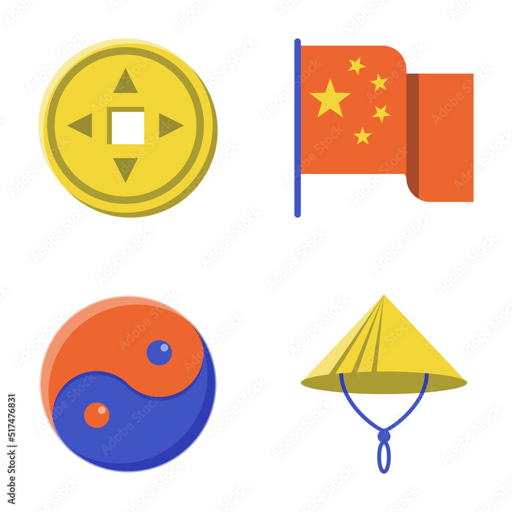 Chinese national symbols icon set Chinese national symbols icon set