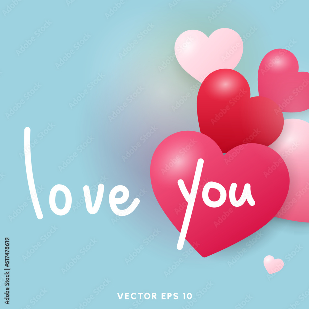 Love you handwritten calligraphy with heart on blue background, illustration Vector EPS 10