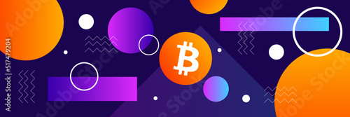 Vector Bitcoin banner in flat design style. Bitcoin, altcoin, cryptocurrency mining, finance, digital money market, crypto coin wallet, crypto exchange. Bitcoin cryptocurrency concept background.
