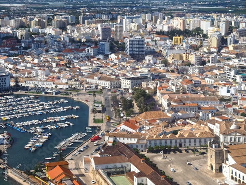 Aerial view of the cityscape of Faro at the Algarve coast of Portugal