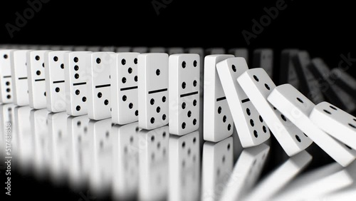 Line of Dominoes Falling Over in Slow Motion Chain Reaction Concept - 4K Seamless VJ Loop Motion Background Animation