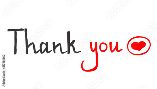 Black and red handwritten words Thank you with heart sign vector illustration as a decorative element for greeting cards