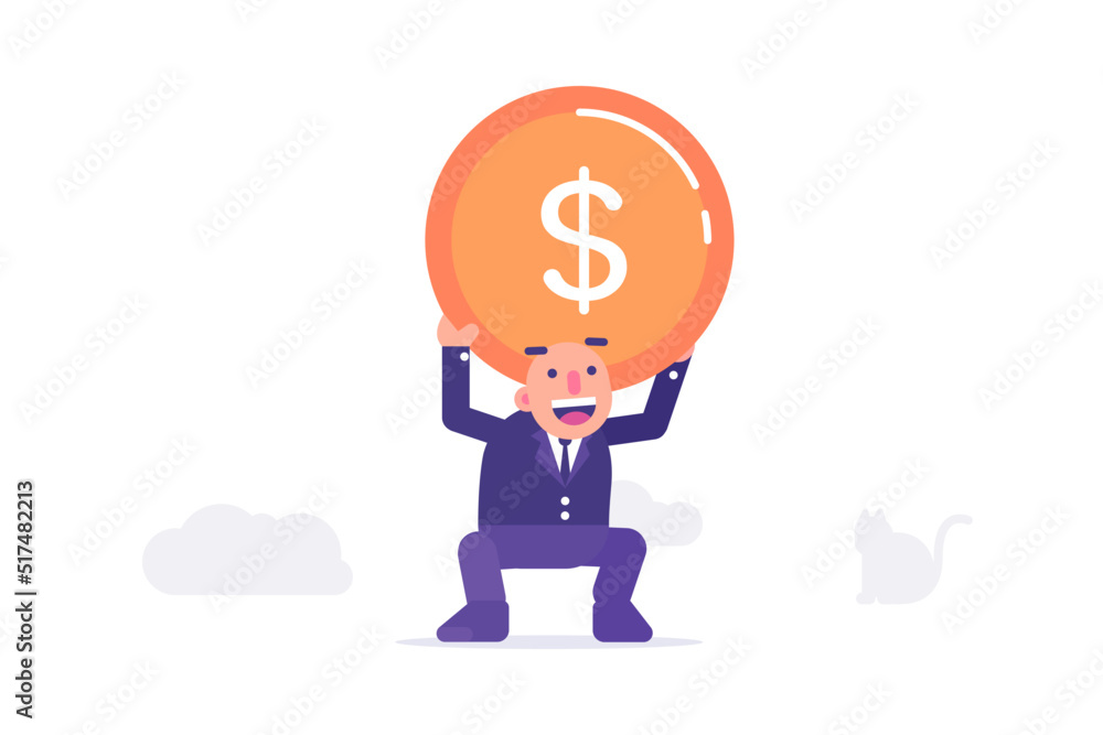 Bald Businessman Lifting a Coin Vector Illustration Bald Businessman Lifting a Coin Vector Illustration