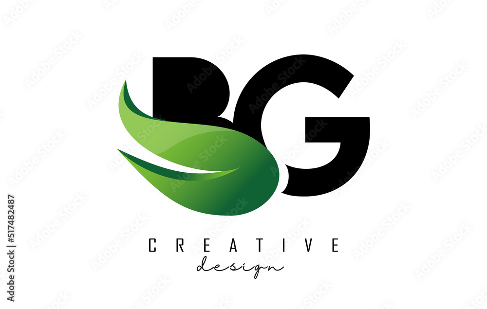 Fototapeta premium Vector illustration of abstract letters BG b g with fire flames and Green swoosh design.