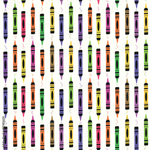 Cute colorful crayons arranged in vertical row seamless pattern. For back to school posters, banners, stationary and gift wrapping paper 