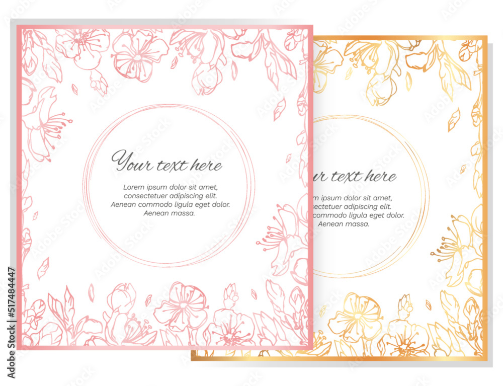 Floral frame for invitation. Save the date card. beautiful hand-drawn floral template. Vector. Editable. Floral frame for invitation. Save the date card. beautiful hand-drawn floral template. Vector. Editable.