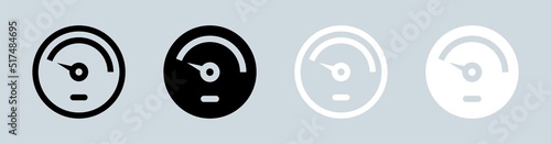 Speedometer icon in black and white colors. Performance indicator signs vector illustration.