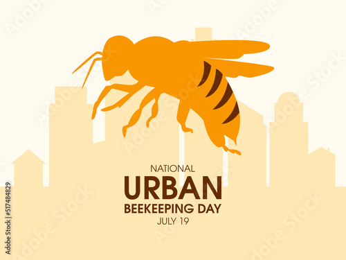 National Urban Beekeeping Day vector. Honey bee and city skyline silhouette icon vector. Beekeeping in the city illustration. July 19. Important day