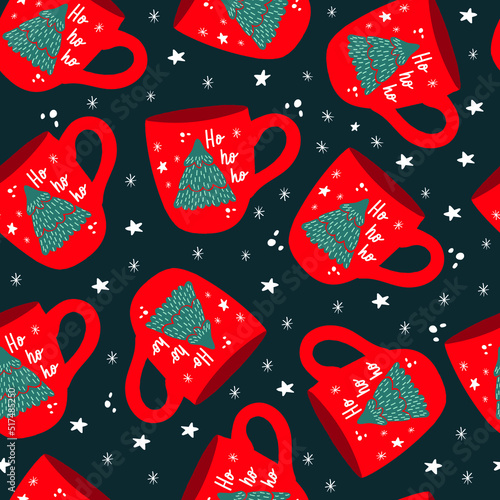seamless pattern with christmas cups.  cute pattern for textiles, fabrics, stationery, kids, wrapping paper, postcards and other designs.