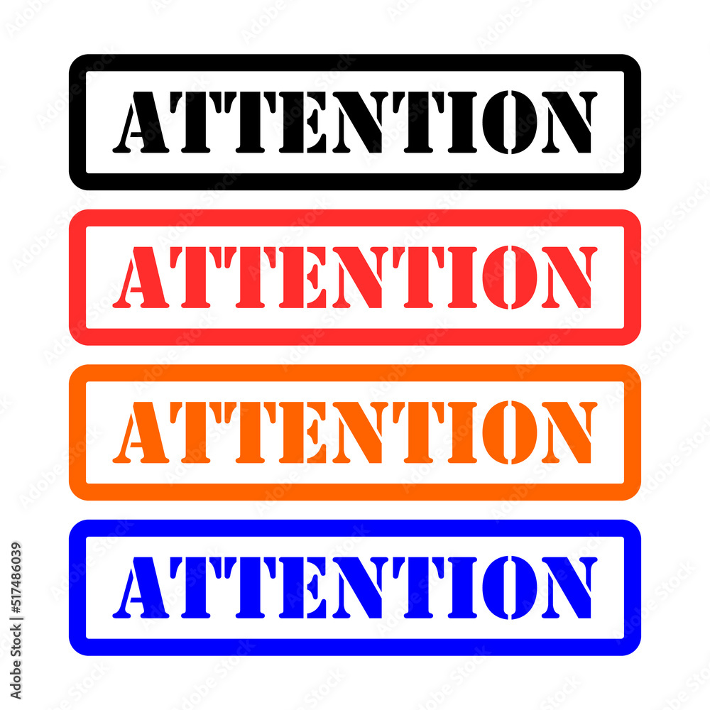 Set of Attention stamp symbol, label sticker sign button, text banner vector illustration Set of Attention stamp symbol, label sticker sign button, text banner vector illustration