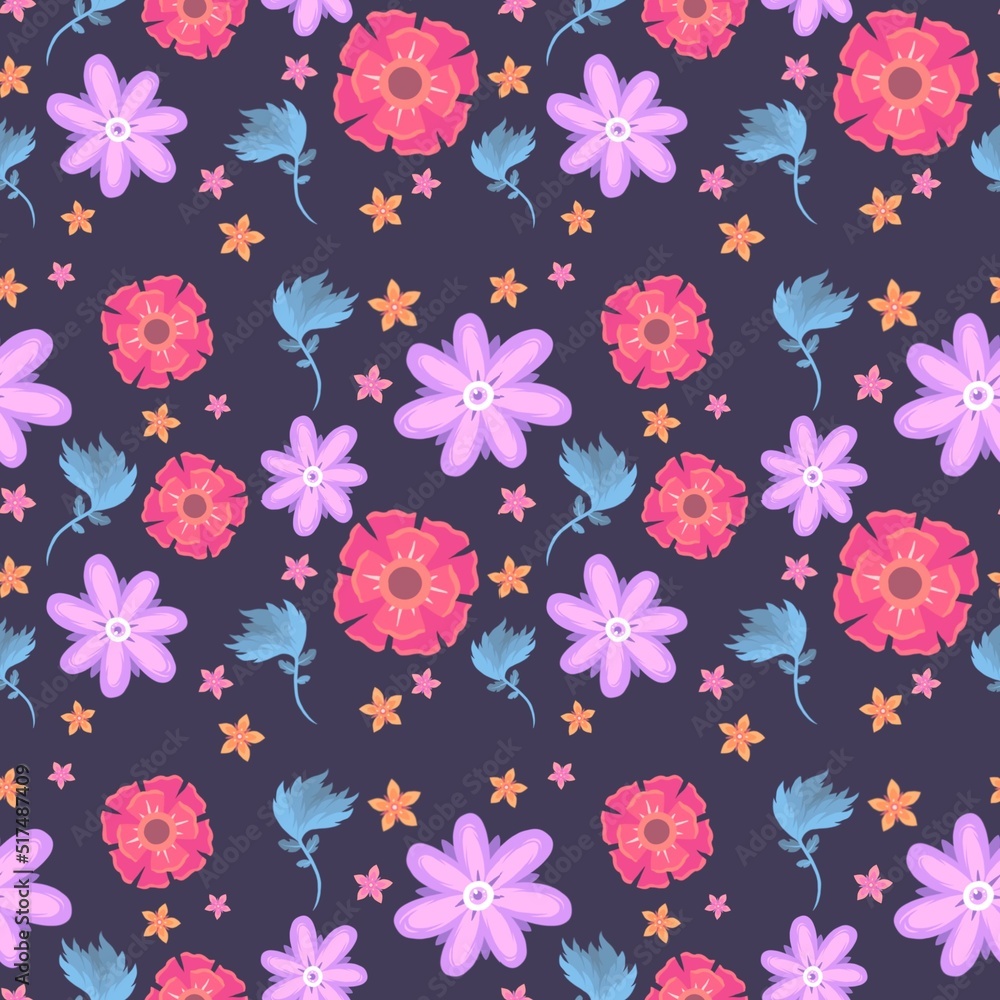 Colored flower pattern with dark background Colored flower pattern with dark background