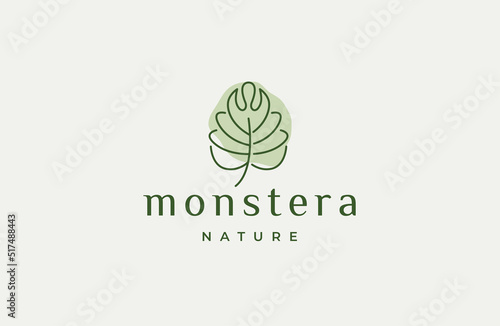 Monstera leaf nature logo icon design template flat vector illustration