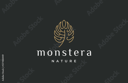 Monstera leaf nature logo icon design template flat vector illustration