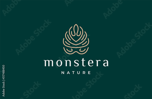 Monstera leaf nature logo icon design template flat vector illustration