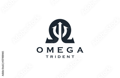 Omega symbol with trident shape logo icon design template flat vector illustration