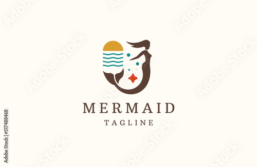 Mermaid logo icon design template flat vector illustration