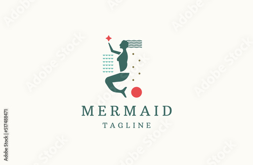 Mermaid logo icon design template flat vector illustration