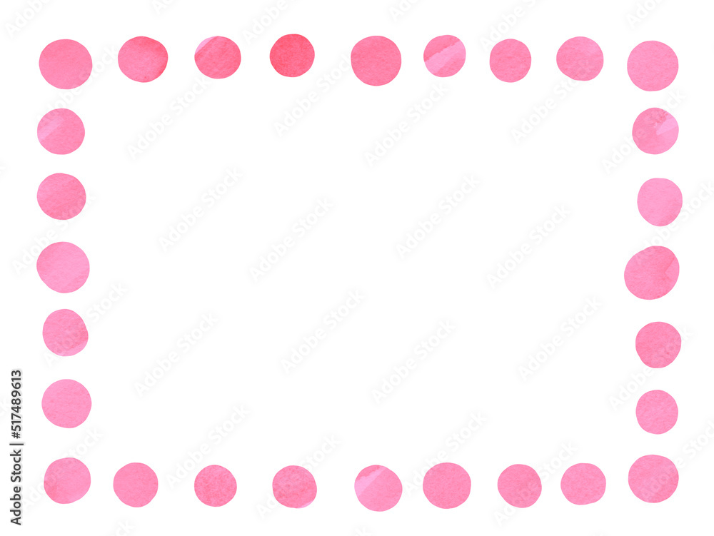 背景素材　にじんだピンクの水彩絵具で描いた点線フレーム