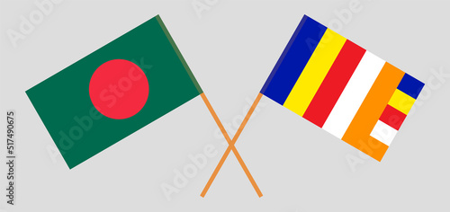 Crossed flags of Bangladesh and Buddhism. Official colors. Correct proportion