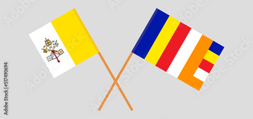 Crossed flags of Vatican and Buddhism. Official colors. Correct proportion