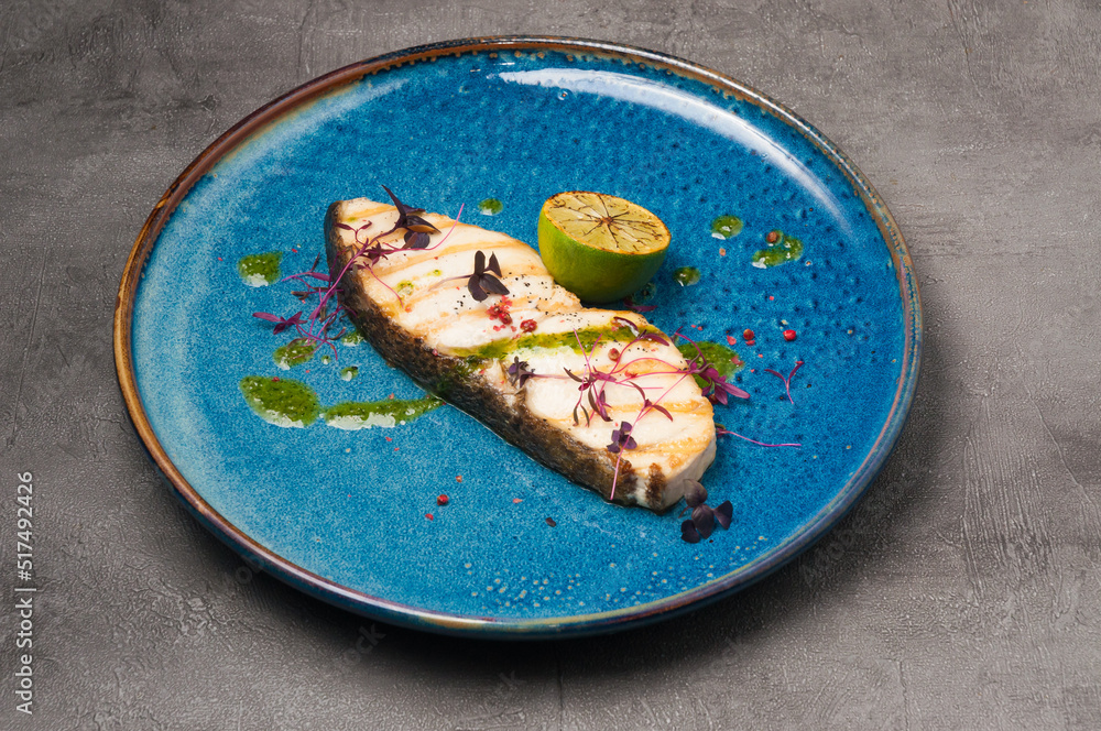 grilled white fish with green butter and lime Stock Photo | Adobe Stock