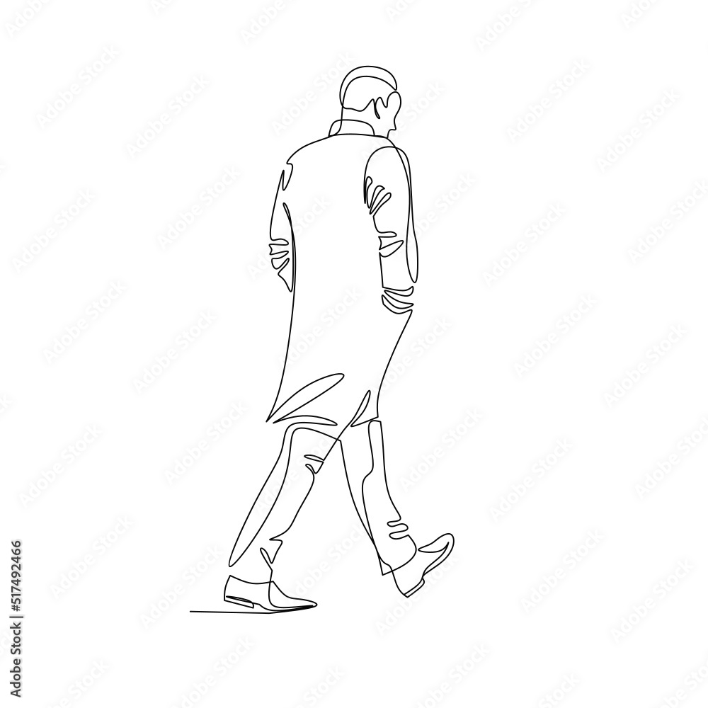 Vector illustration of a walking man drawn in line art style