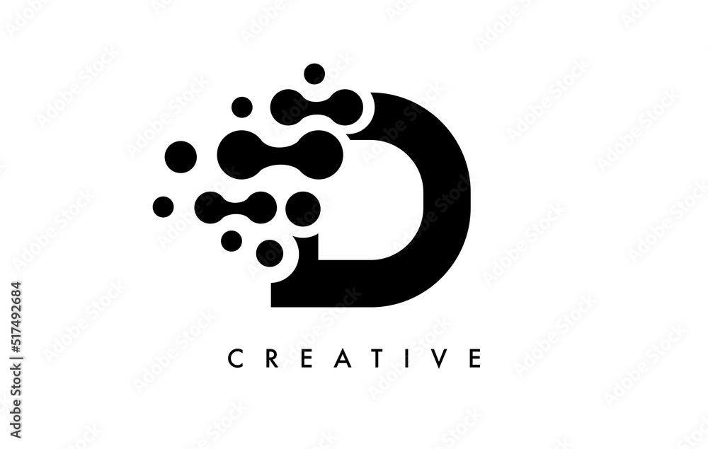 Letter D Dots Logo Design with Black and White Colors on Black Background Vector Letter D Dots Logo Design with Black and White Colors on Black Background Vector