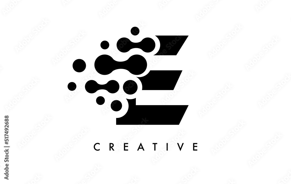 Letter E Dots Logo Design with Black and White Colors on Black Background Vector vector de Stock