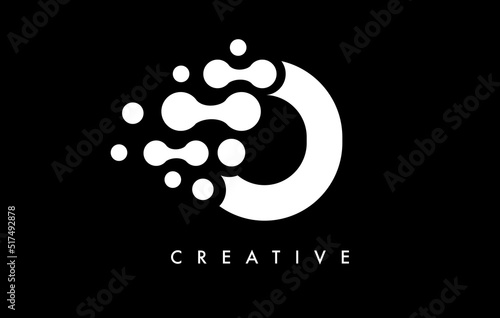 Letter O Dots Logo Design with Black and White Colors on Black Background Vector