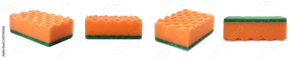Set with cleaning sponges on white background. Banner design
