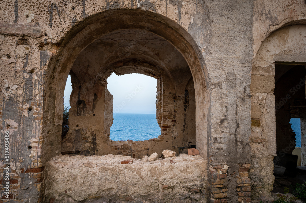 Italy, July 2022: architectural details, at sunset, on the island of San Nicola Isole Tremiti