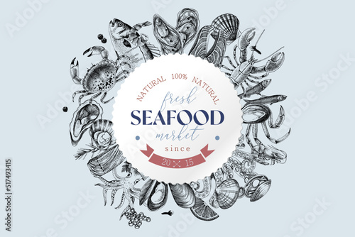 Monochrome Label for a seafood store 