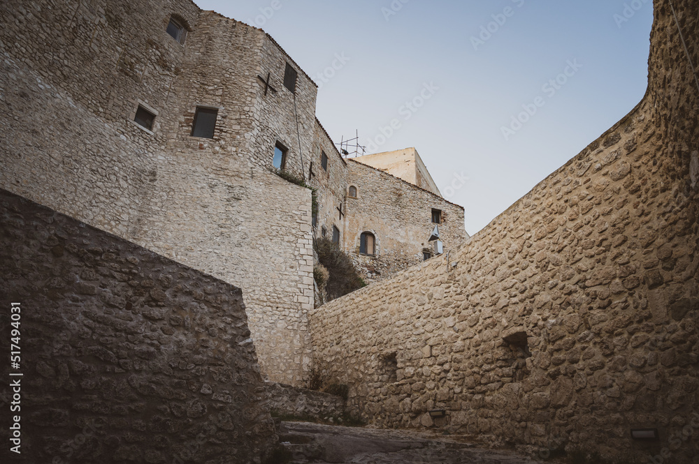 Italy, July 2022: architectural details, at sunset, on the island of San Nicola Isole Tremiti