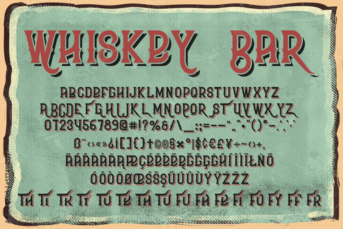 Whiskey bar font, vintage style, vector