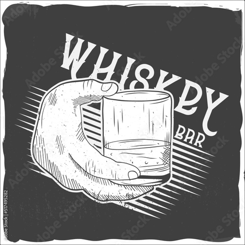 A hand holding a glass of whiskey, t-shirt design