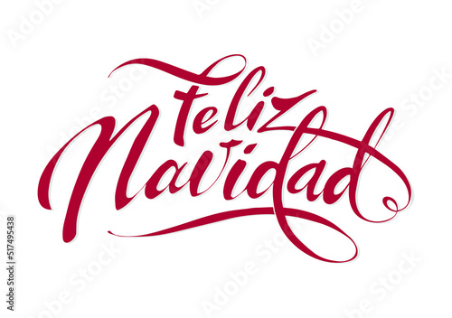 Merry christmas lettering in spanish Red handwritten letters isolated on white background. Beautiful hand drawn vector illustration for Latin American countries, Spain, Mexico.