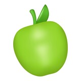 Green apple fruit 3d icon isolated on white background. Vector realistic emoji