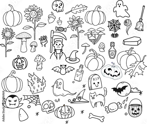 Halloween Hand drawn collection set, vector symbols 