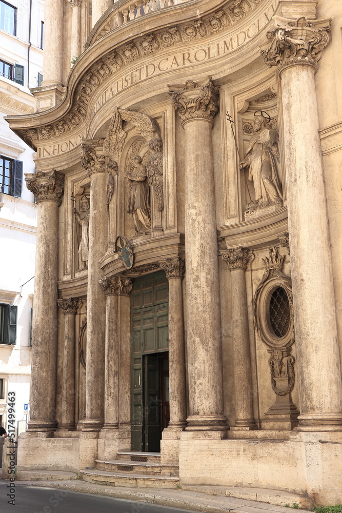 San Carlo alle Quattro Fontane Church Facade in Rome, Italy.