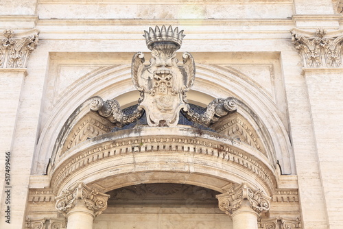 Sant'Andrea al Quirinale Basilica Facade Sculpted Detail Above the Entrance in Rome, Italy