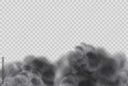 Dust cloud with dirt,cigarette smoke, smog and soil .Realistic vector isolated on transparent background. Concept house cleaning, air pollution,big explosion,desert sandstorm.