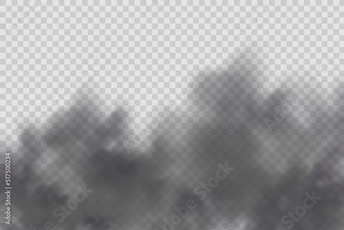 Dust cloud with dirt cigarette smoke  smog and soil .Realistic vector isolated on transparent background. Concept house cleaning  air pollution big explosion desert sandstorm.