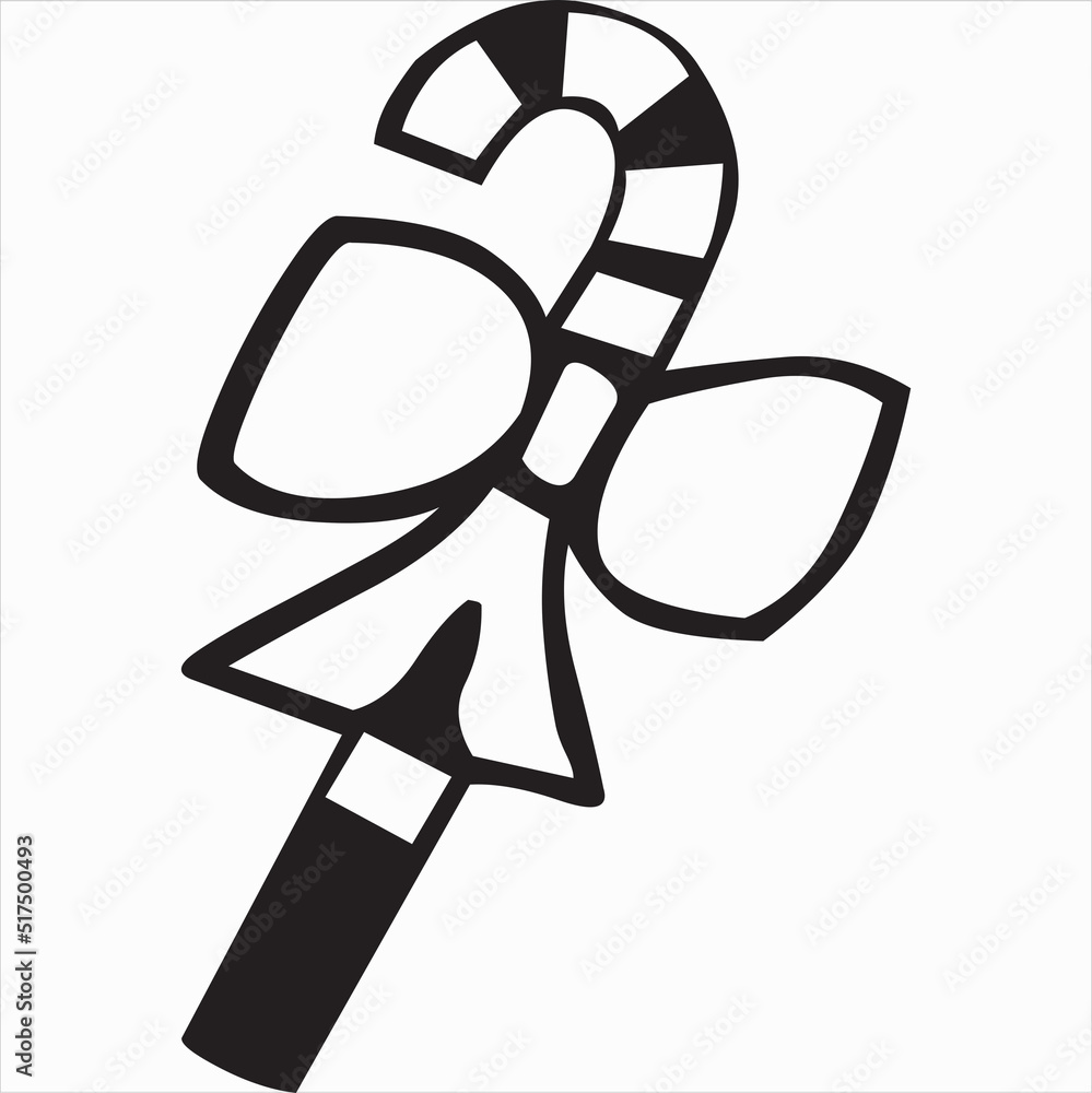 Vector, Image of candy cane, black and white color, transparent
