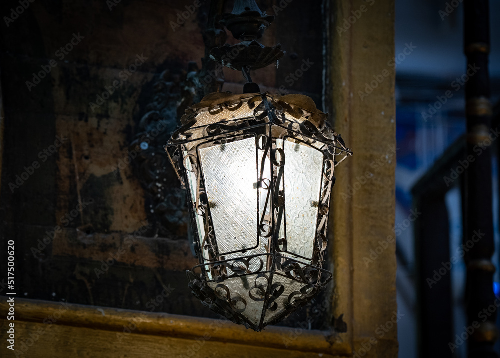 the lantern in a dark room